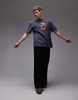 Topman x Becky Baier premium heavyweight oversized fit t-shirt with hand print and embroidery in charcoal