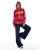 Brave Soul oversized Christmas sweater with sequins in pink and red stripe