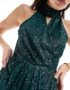 River Island knot front sequin mini dress in dark green