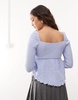 Reclaimed Vintage textured tie front ruffle sleeve blouse in blue
