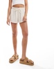 Bershka tie waist linen shorts in sand
