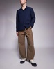ASOS DESIGN canvas barrel fit pants with ADS logo in brown