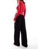 Bershka drawstring waist wide leg pants in black