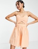 Miss Selfridge Petite poplin strappy cut out mini dress in peach