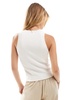 Mango sleeveless knitted racer tank top in white