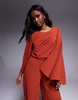 ASOS DESIGN cape detail wide leg jumpsuit with open back in deep rust