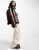 Mango aviator jacket with faux shearling lining in brown