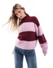 Brave Soul high neck sweater in burgundy and lilac stripe