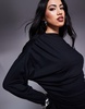 ASOS DESIGN gathered detail long sleeve top in black
