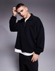 ASOS DESIGN heavyweight oversized dropped shoulder boxy sweatshirt with half zip in black rib