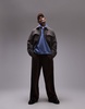 Topman oversized fit sweatshirt fabric polo shirt in washed blue