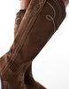 ASOS DESIGN Curve Celeste flat western knee boots in choc faux suede