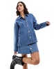 Pieces utility denim shacket in medium blue - part of a set