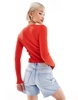 Brave Soul ribbed knit button down cardigan in red