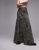 Topshop semi sheer godet maxi skirt in black and white animal geo print