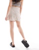Monki linen wrap tie detail mini skirt in beige