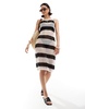 Brave Soul crochet midi dress in black and stone stripe