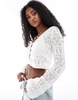 Bershka crochet button front cardigan in ecru