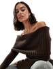 ASOS DESIGN chunky bardot rib sweater in chocolate