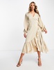 Amy Lynn wrap satin midi dress in champagne