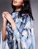 ASOS DESIGN funnel neck satin maxi dress with exaggerated sleeves in blue floral print