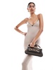Bershka thin strap bow detail bodycon maxi dress in mink