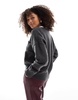 Bershka fluffy v-neck sweater in gray heather