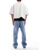 Bershka printed baggy jean in blue