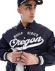 Bershka retro sports bomber jacket in blue