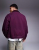 ASOS DESIGN boxy oversized cord collar harrington jacket with contrast stitch in burgundy