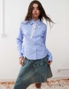 Reclaimed Vintage fitted shirt with lace tie detail in blue pinstripe
