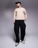 ASOS DESIGN oversized boxy waffle long sleeve t-shirt in beige