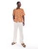 Bershka abstract graphic print shirt in burnt red