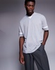 ASOS DESIGN oversized v neck t-shirt with contrast panel in gray heather
