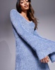 ASOS DESIGN supersoft fluffy scoop angel sleeve midi dress in blue