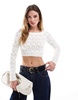 Bershka slouchy cable knit off the shoulder top in ecru