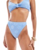 South Beach jacquard crinkle high leg bikini bottoms in cornflower blue