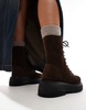 ASOS DESIGN Addison flat leather lace up boots in brown suede