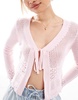 Brave Soul v-neck knit cardigan with flared cuff in pink