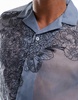 ASOS DESIGN relaxed camp collar shirt with floral embroidery in blue