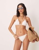 Stradivarius trim detail bikini top in white and brown