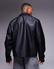 ASOS DESIGN faux leather oversized crop harrington jacket with pockets in black