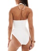 Accessorize textured gold hardware halter swimsuit in off white