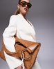 River Island suedette woven slouch bag in brown