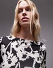 Topshop microfiber abstract all-over floral long sleeve top in mono