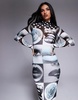 AFRM Shailene mock neck midi length dress with detachable lining in mono pop art