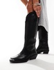 ASOS DESIGN Celeste flat western knee boots in black