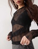 COLLUSION long sleeve branded lace sheer top in black