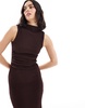 Bershka textured high neck maxi dress in brown