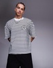 ASOS DESIGN boxy oversized T-shirt with dropped shoulder and chest embroidery in black and white stripe